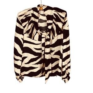 Kate Spade Black Cream Zebra Print Silk Blouse Size XS